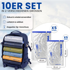 myHodo Vakuum Kleiderbeutel für Reisen (10 Stück, versch. Größen, S-M)