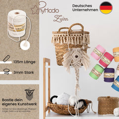 Baumwollgarn Makramee Garn 3mm aus 100% OEKO-TEX Baumwolle myHodo (Natur)