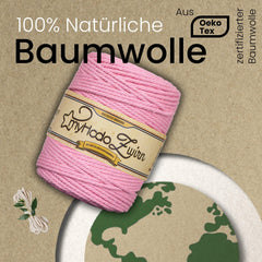 Baumwollgarn Premium Makramee Garn (Rosa) von myHodo - OEKO-TEX Baumwolle