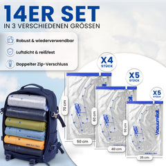 myHodo Vakuumbeutel für Reisen (14 Stück, versch. Größen, S-L)