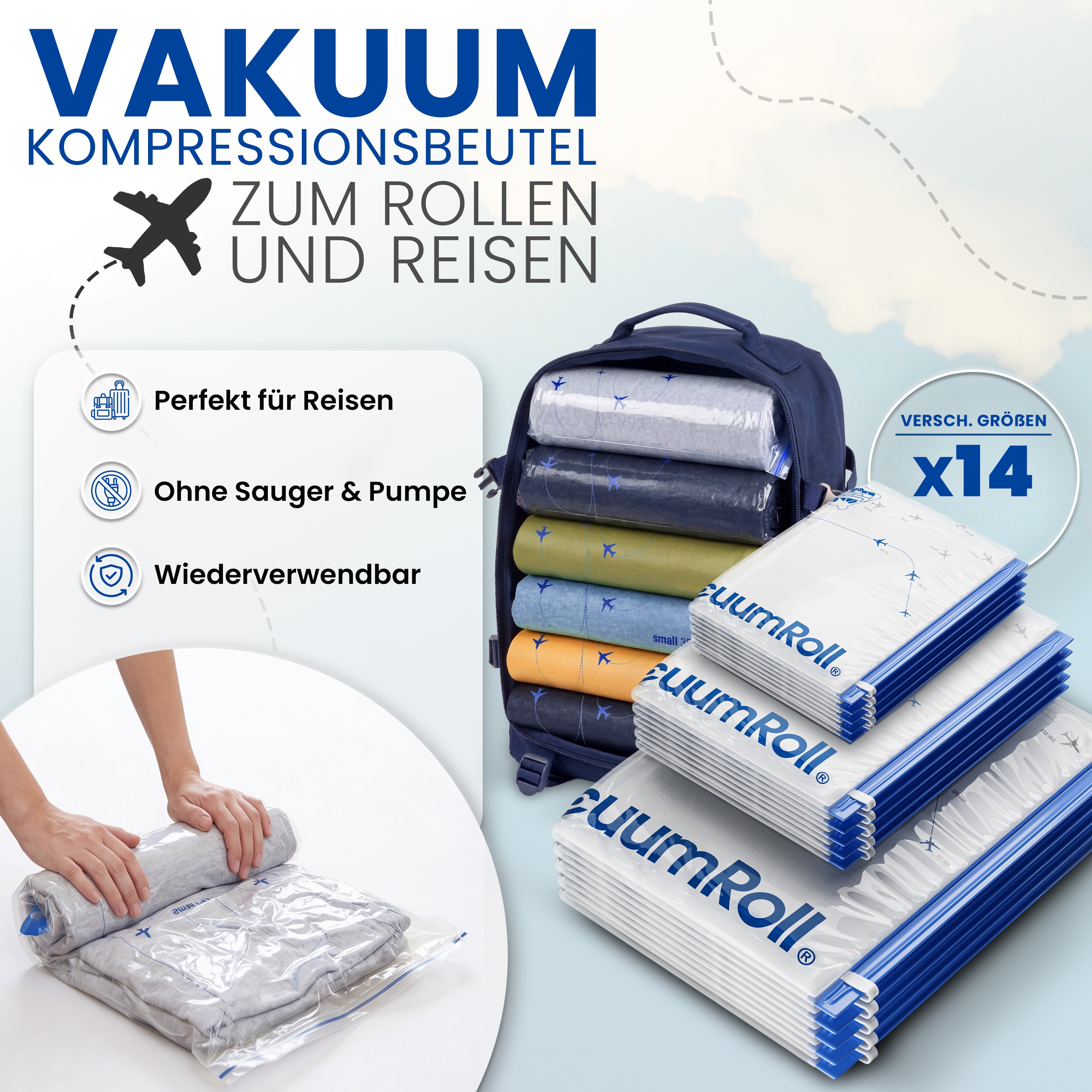 14 Vakuum Kompressionsbeutel für Reisen