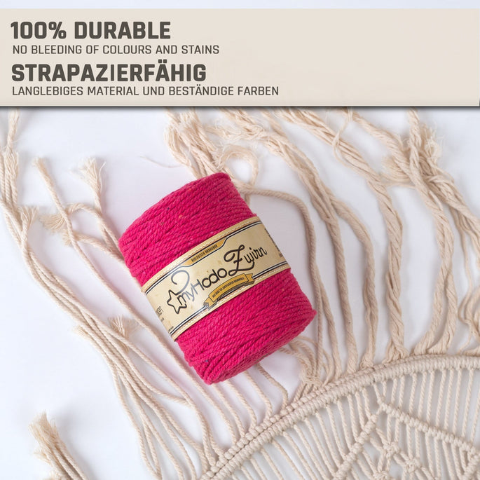 Baumwollgarn Makramee Garn 3mm aus 100% OEKO-TEX Baumwolle myHodo (Flamingo)