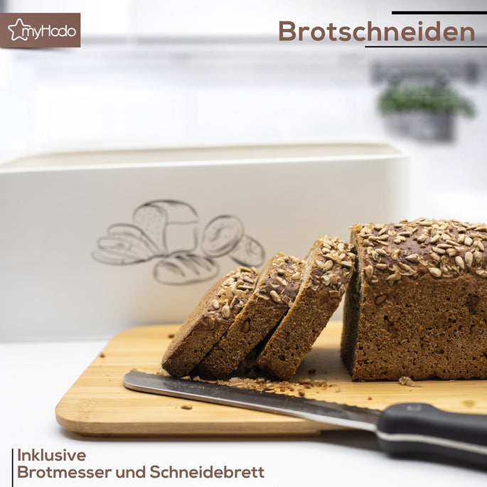 Brotkasten myHodo Brotkasten Set mit Brötchenkorb und Brotmesser (creme-braun)