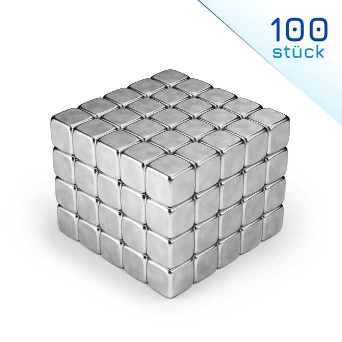 Neodymium magnetic cube in 5mm silver